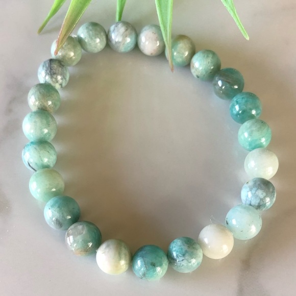Amazonite 8mm Natural Stone Beads Stretchable Bracelet - Picture 2 of 3